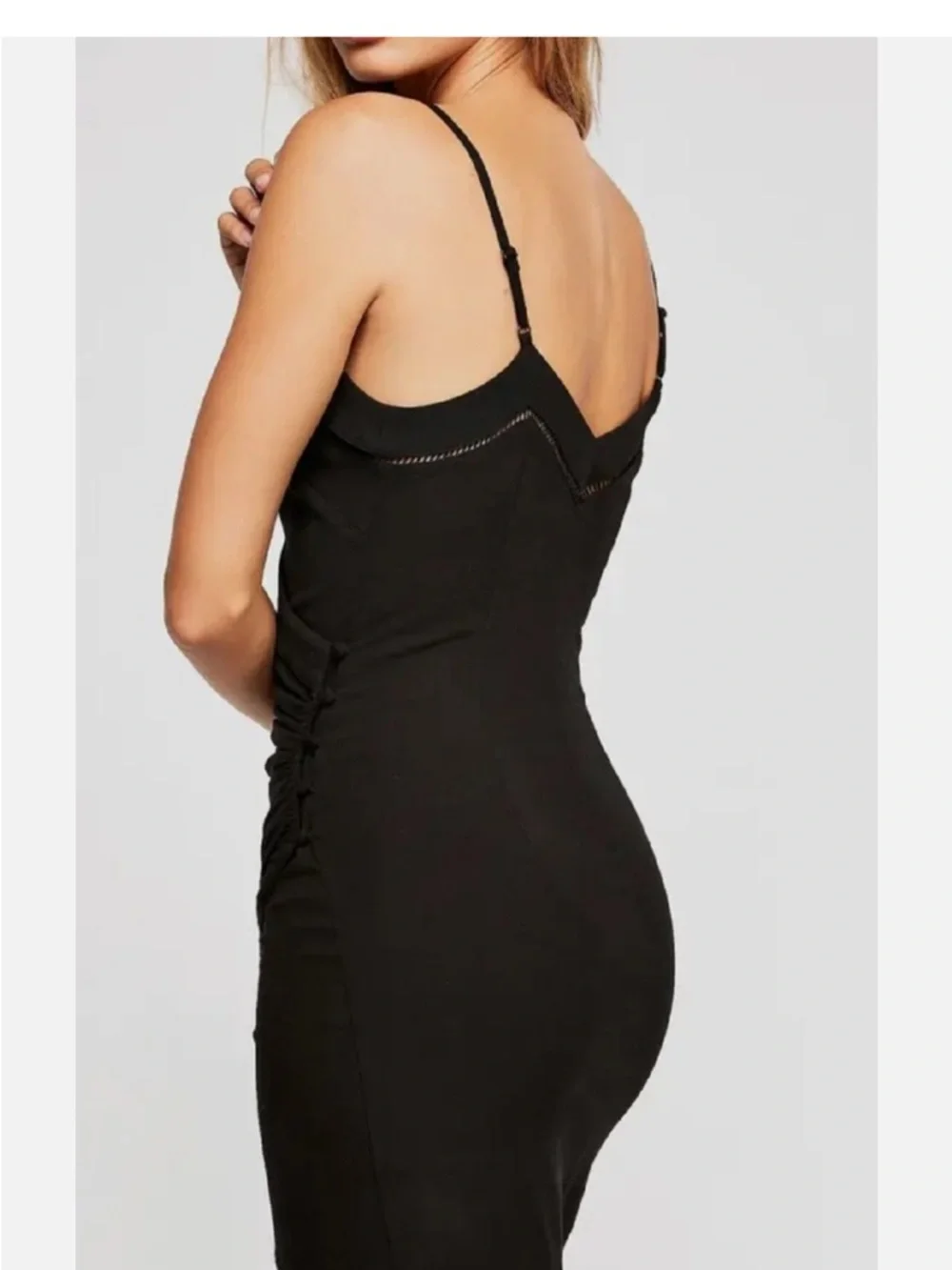 Free People Dylan Mini Dress Black M Bodycon Wrap Ruched Button Detail Slip